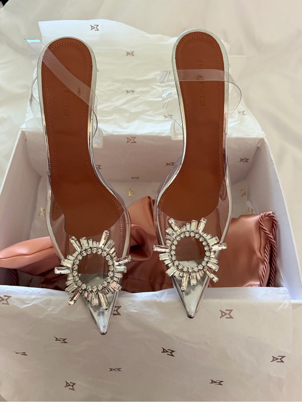 NIB Amina Muaddi Begum Glass PVC Slingback 35-42